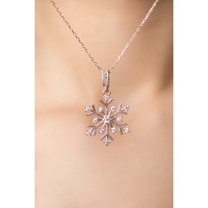 Серебряное Ожерелье с Камнем Циркон 925, Модель Снежинка PP2348 Larin Silver - код 82637