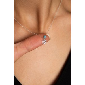 Серебренное Ожерелье 925 со Снежинкой и с Камнем от Сглаза P2073 Larin Silver - код 83172