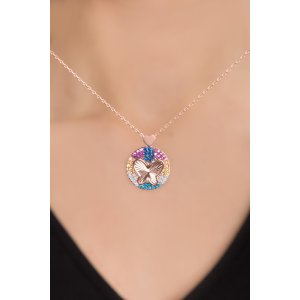 Серебряное Ожерелье Модель Бабочки Из Синего Камня С Розовым Покрытием Серебра 925 Пробы PP2523 Larin Silver - код 84145