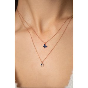 Серебряное Ожерелье Модель Синяя Бабочка И Цветок 925 Пробы PP4091 Larin Silver - код 84353
