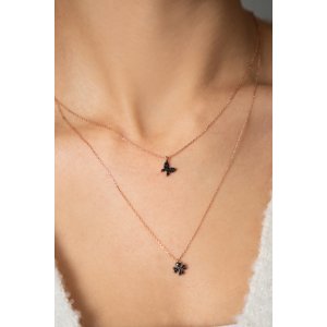 Серебряное Ожерелье Модель Черная Бабочка И Цветок 925 Пробы PP4092 Larin Silver - код 84354
