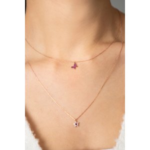 Серебряное Ожерелье Розовая Бабочка И Цветок 925 Пробы PP4093 Larin Silver - код 84355