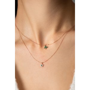 Серебряное Ожерелье Зеленая Бабочка И Цветок 925 Пробы PP4101 Larin Silver - код 84361