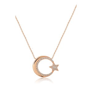 Женское Серебряное Ожерелье с Камнями Модель Луна со Звездочкой 925 Пробы UVPS100011 Larin Silver - код 87314