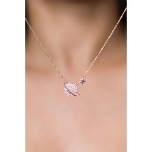 Серебряное Ожерелье с Розовым Покрытием и Камнями Циркон 925, Модель Планета PP2259 Larin Silver - код 91359