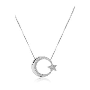 Женское Серебряное Ожерелье с Камнями Модель Луна со Звездочкой 925 Пробы UVPS100011 Larin Silver - код 91385